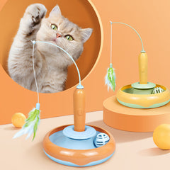 2-in-1 Self-Play Cat Turntable with Feather